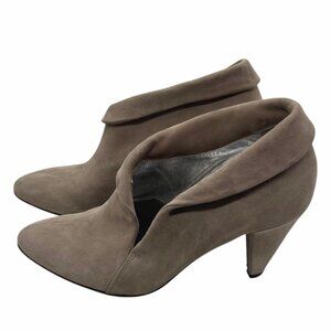 Belle Sigerson Morrison Cuffed Suede Ankle Booties 6 Taupe Retro Shooties Pinup